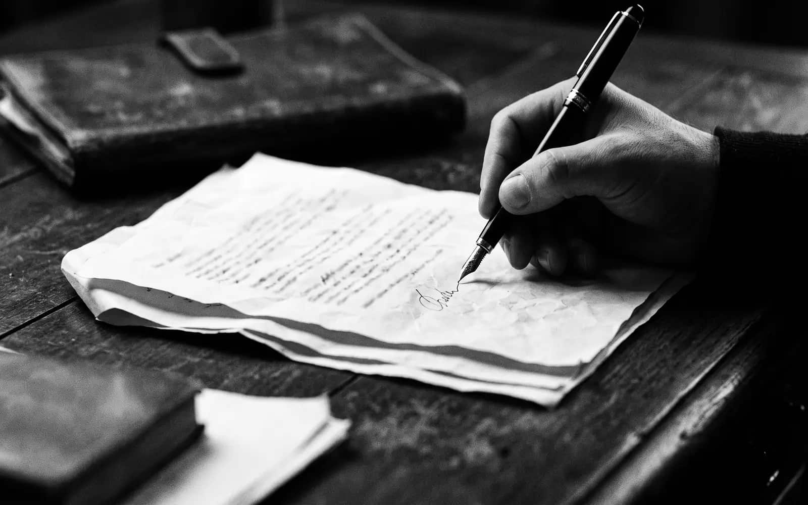 A hand signing insurance paperwork at a desk