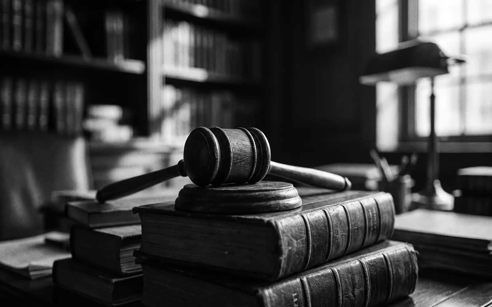 Gavel resting on a stack of law books